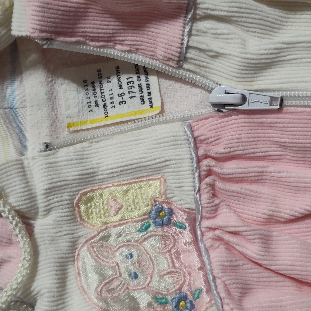 Vintage 80s Corduroy 3 piece Set Bunny Jacket Overalls - Picture 4 of 9